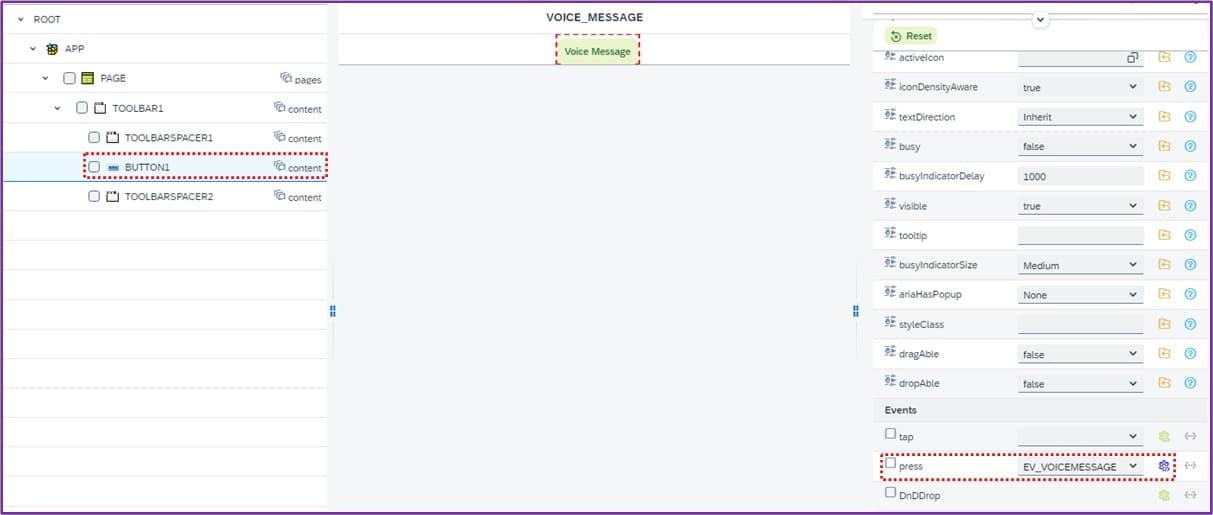BUTTON 클릭 이벤트에 "Voice_Message" Method를 연결 화면